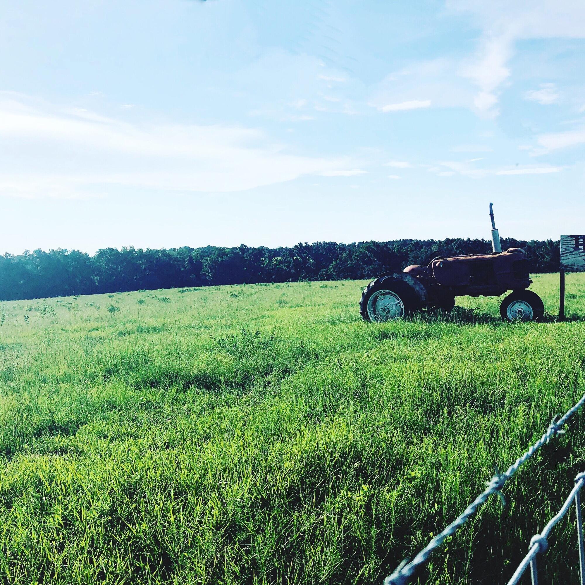 Tractor parked while taking a break from farming.